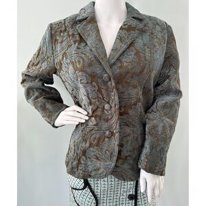Vintage ELCC Jade Teal Bronze Paisley Tapestry Art-to-Wear Jacket Blazer size M